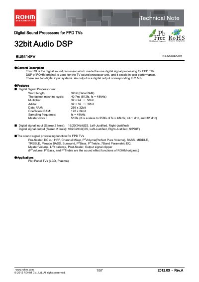 ROHM BU9414FV Digital Sound Processor Datasheet - cover page