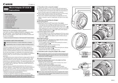 Canon EF-EOS M Lens Mount Adapter User Manual - cover page