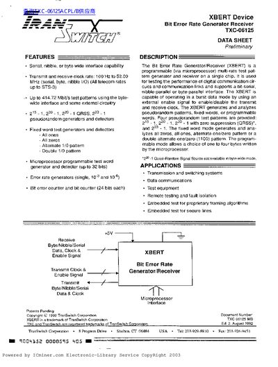 TranSwitch TXC-06125 XBERT Bit Error Rate Generator/Receiver Datasheet - cover page