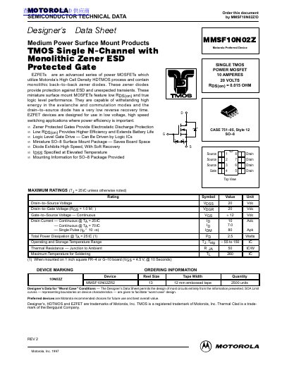 Motorola MMSF10N02Z Power MOSFET Designer's Data Sheet