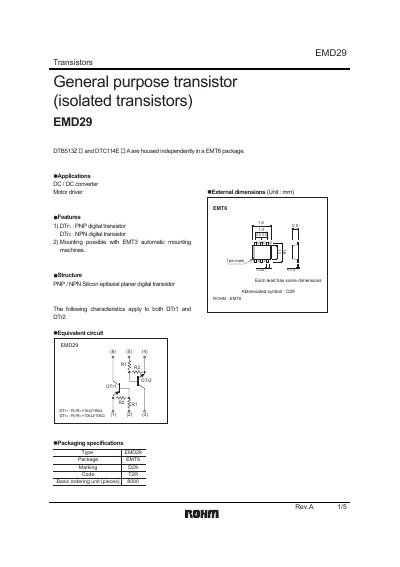 ROHM EMD29 Transistor Datasheet - cover page