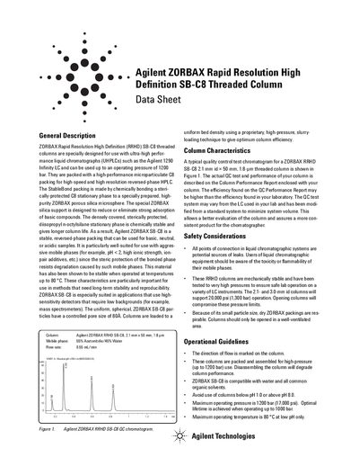 Agilent ZORBAX Rapid Resolution High Definition SB-C18 Threaded Column handbook(1) - cover page