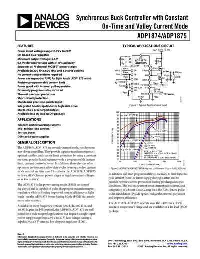 Analog Devices ADP1874/ADP1875 Synchronous Buck Controller Datasheet - cover page