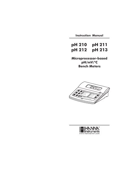Hanna Instruments pH 210/211/212/213 Bench Meters Instruction Manual - cover page