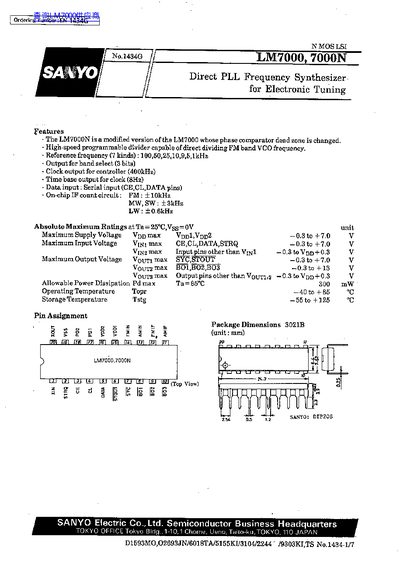 Sanyo LM7000 / LM7000N Datasheet - cover page