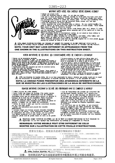 Ashley Signature Design Furniture Assembly Instructions - cover page