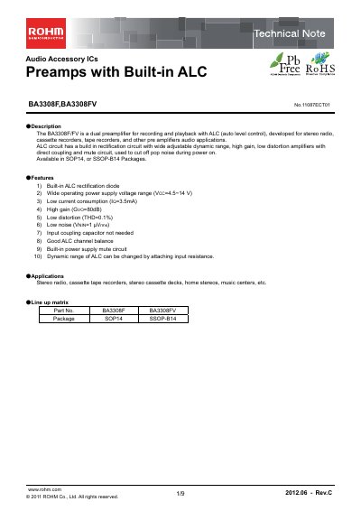 ROHM BA3308F Audio Accessory IC Technical Note - cover page