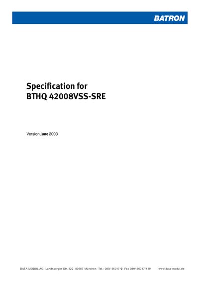 BATRON BTHQ 42008VSS-SRE Specification - cover page