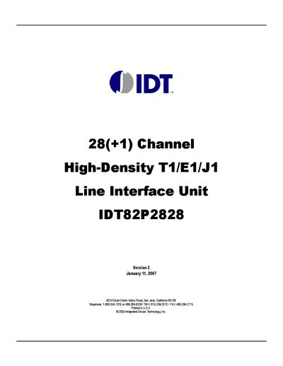 IDT IDT82P2828 28(+1) Channel High-Density T1/E1/J1 Line Interface Unit Service Manual - cover page