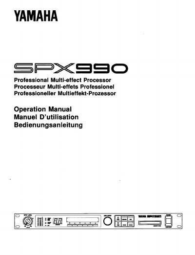 Yamaha SPX990 Professional Multi-effect Processor Operation Manual - cover page