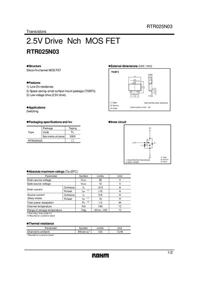 ROHM RTR025N03 Manual - cover page