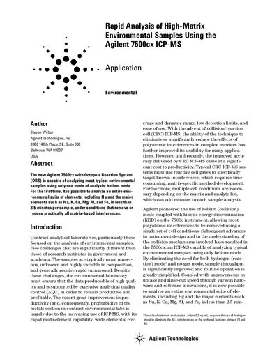 Agilent 7500cx ICP-MS Rapid Analysis of High-Matrix Environmental Samples - cover page