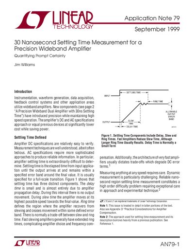 Linear Technology AN79 Application Note: 30ns Settling Time Measurement for Precision Wideband Amplifier - cover page