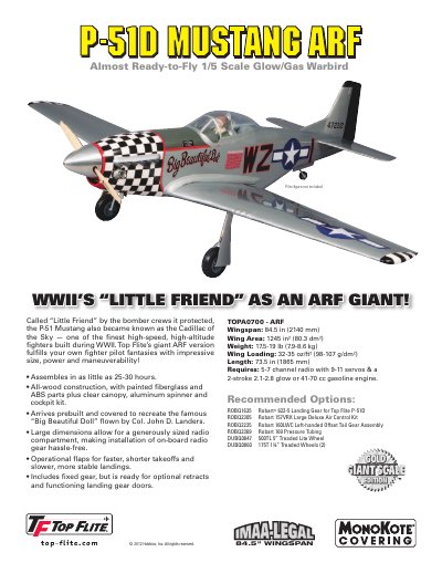 Top Flite P-510 Mustang ARF Product Leaflet - cover page