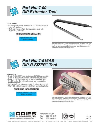 Aries T-90 DIP Extractor Tool Manual - cover page