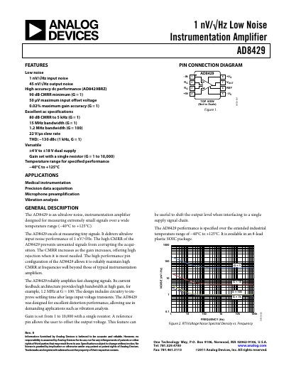 Analog Devices AD8429 Instrumentation Amplifier Datasheet - cover page