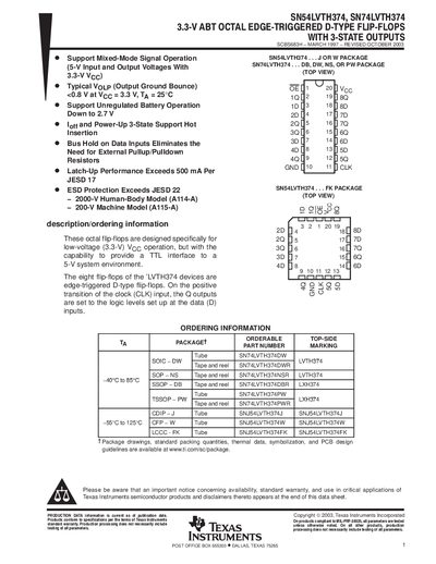Texas Instruments SN54LVTH374 Datasheet - cover page