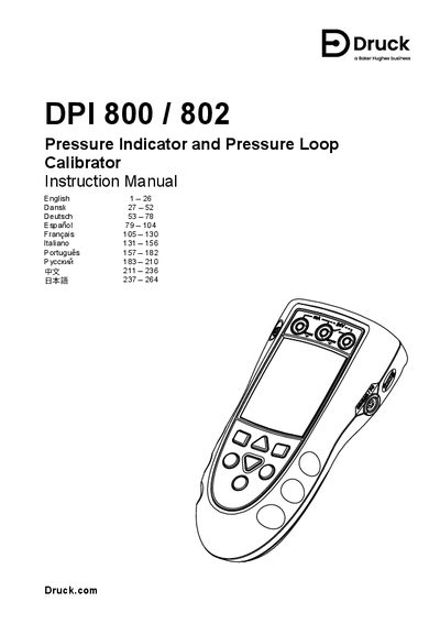 Druck DPI 800/802 Pressure Indicator and Loop Calibrator Instruction Manual - cover page
