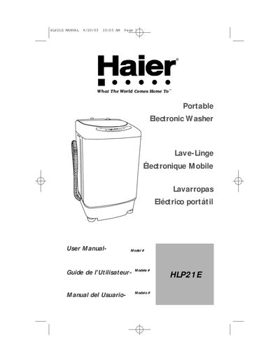 Haier HLP21E Portable Washer User Manual - cover page
