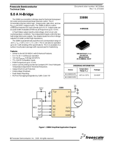 Freescale MC33886 5.0 A H‑Bridge Datasheet - cover page