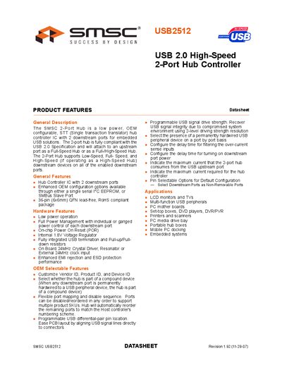 SMSC USB2512 Datasheet - cover page