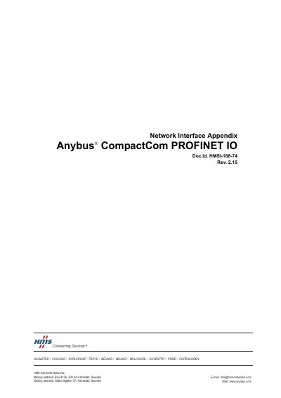 HMS Industrial Networks Anybus CompactCom PROFINET IO User Manual