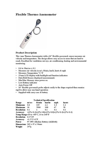Flexible Thermo-Anemometer Manual - cover page