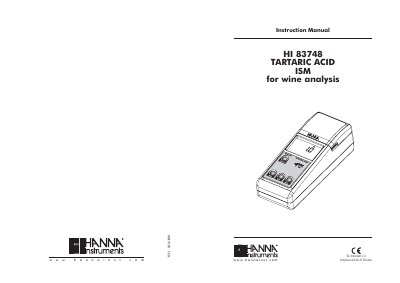 Hanna Instruments HI 83748 Tartaric Acid ISM Instruction Manual - cover page