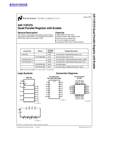 National Semiconductor 54F/74F379 Quad Parallel Register with Enable Datasheet - cover page