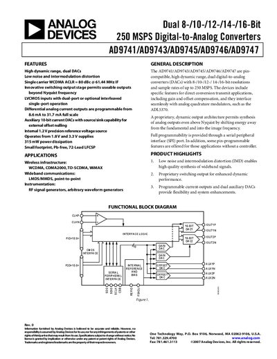 Analog Devices AD9743 Datasheet - cover page