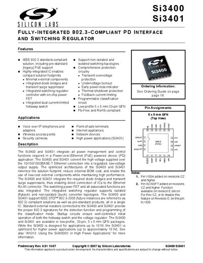 Silicon Laboratories Si3400/Si3401 Datasheet - cover page