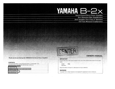 Yamaha B-2x Stereo Power Amplifier Owner's Manual - cover page