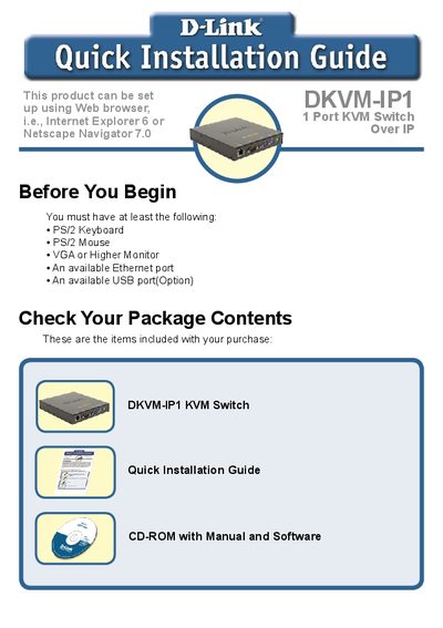 D-Link DKVM-IP1 KVM Switch Quick Installation Guide - cover page