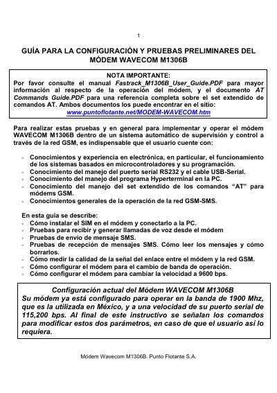 Wavecom M1306B Modem Configuration and Preliminary Tests Guide - cover page