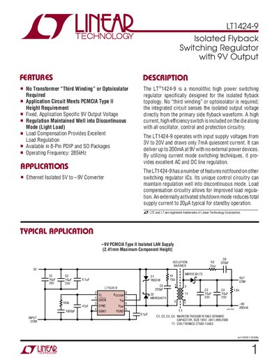Linear Technology LT1424-9 Datasheet - cover page