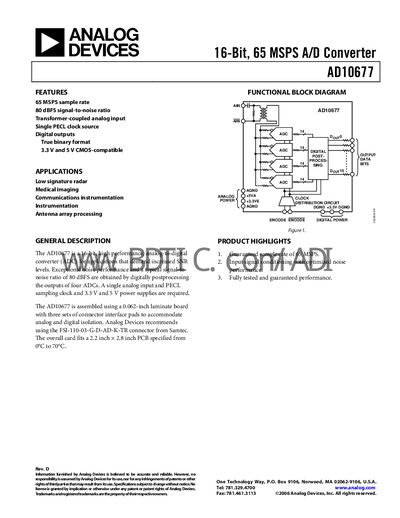 Analog Devices AD10677 16‑Bit 65 MSPS ADC Datasheet - cover page
