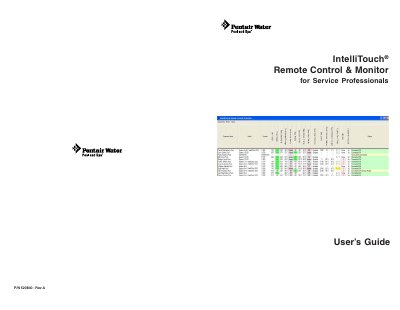 Pentair IntelliTouch Remote Control & Monitor User's Guide - cover page