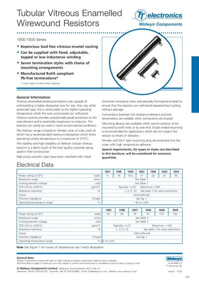 TT 1600/1900 Series Tubular Vitreous Enamelled Wirewound Resistors handbook - cover page