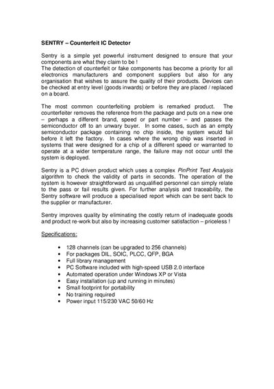 ABI SENTRY Counterfeit IC Detector Product Leaflet - cover page