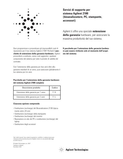 Agilent 2100 Bioanalyzer Platform Support Services Manual - cover page
