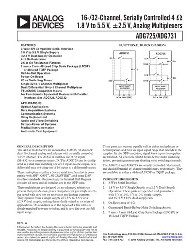Analog Devices ADG725/ADG731 Datasheet Rev A - cover page