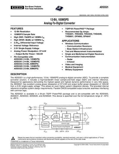 Texas Instruments ADS5521 Datasheet - cover page