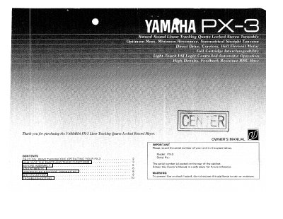 Yamaha PX-3 Linear Tracking Turntable Owner's Manual - cover page