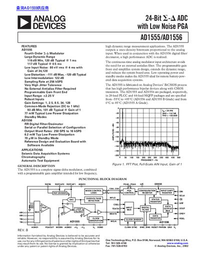 Analog Devices AD1555/AD1556 24-Bit ADC with Low Noise PGA Datasheet - cover page
