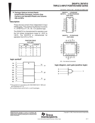 Texas Instruments SN54F10 SN74F10 Triple 3-Input NAND Gate Datasheet
