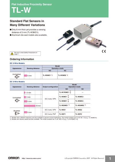 Omron TL-W Series Proximity Sensor User Manual - cover page