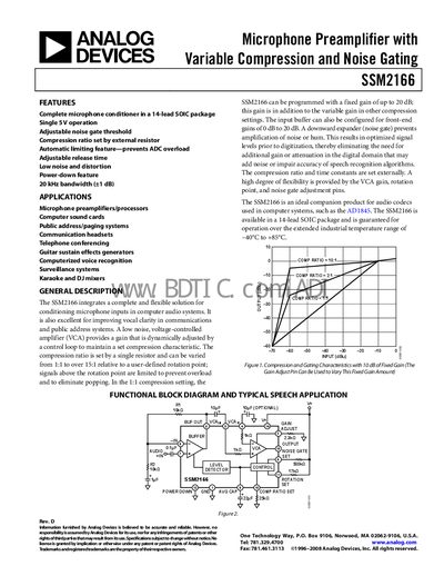 Analog Devices SSM2166 Microphone Preamplifier Handbook - cover page
