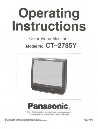 Panasonic CT-2785Y Color Video Monitor Operating Instructions - cover page