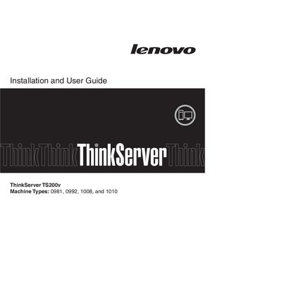 lenovo 0981 0992 1008 1010 ThinkServer TS200v Installation User Guide - cover page