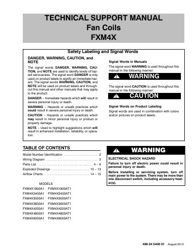 International Comfort Products FXM4X Fan Coil Technical Support Manual - cover page